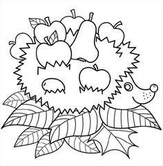 Online coloring book: Coloring page hedgehog resting on leaves